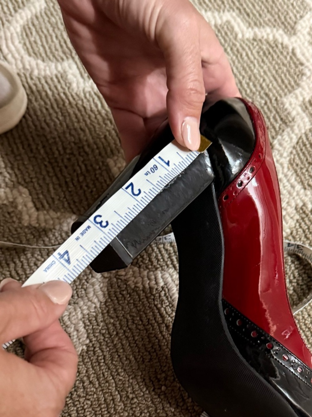 Ann Taylor Women's Two-Tone Black and Red Leather Block Heel Pumps - Picture 8 of 8